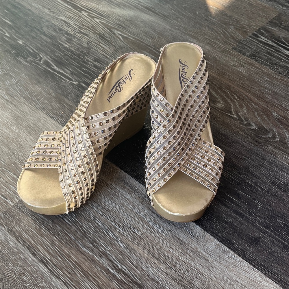 Lucky Brand Gold and Silver Wedge Sandals